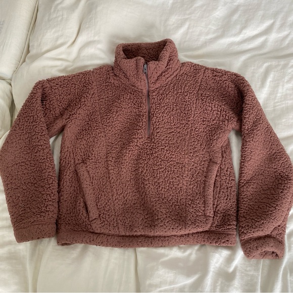 Abercrombie & Fitch Brown Red Sherpa Pullover - Picture 1 of 3